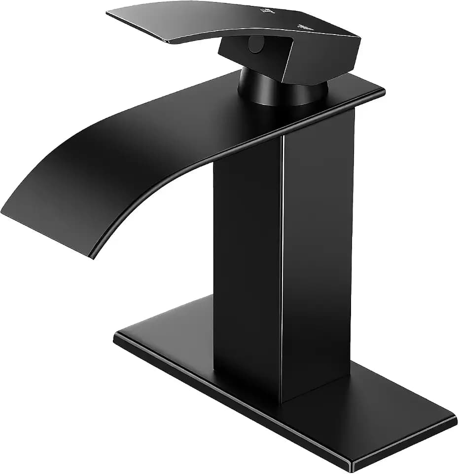 Matte Black Bathroom Faucet with Waterfall Spout and Pop-up Drain
