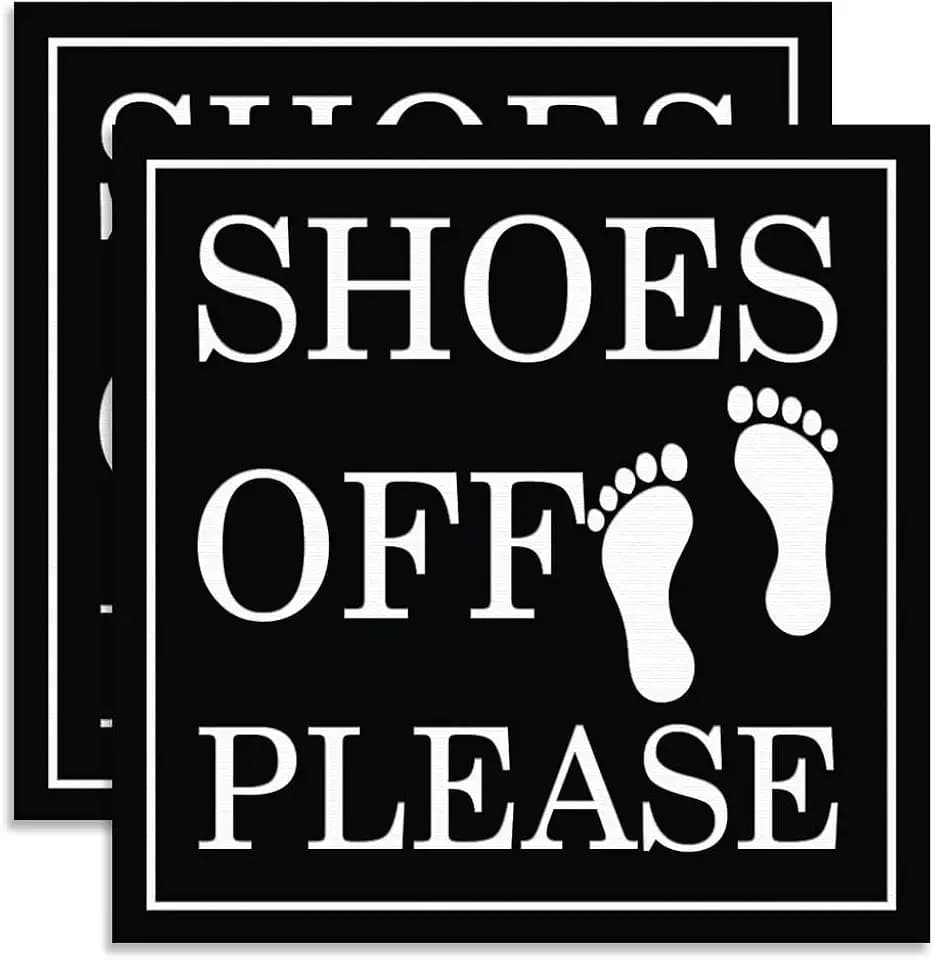 All Quality Square Shoes Off Please Wall or Door Sign | White (Large) 2 Pack
