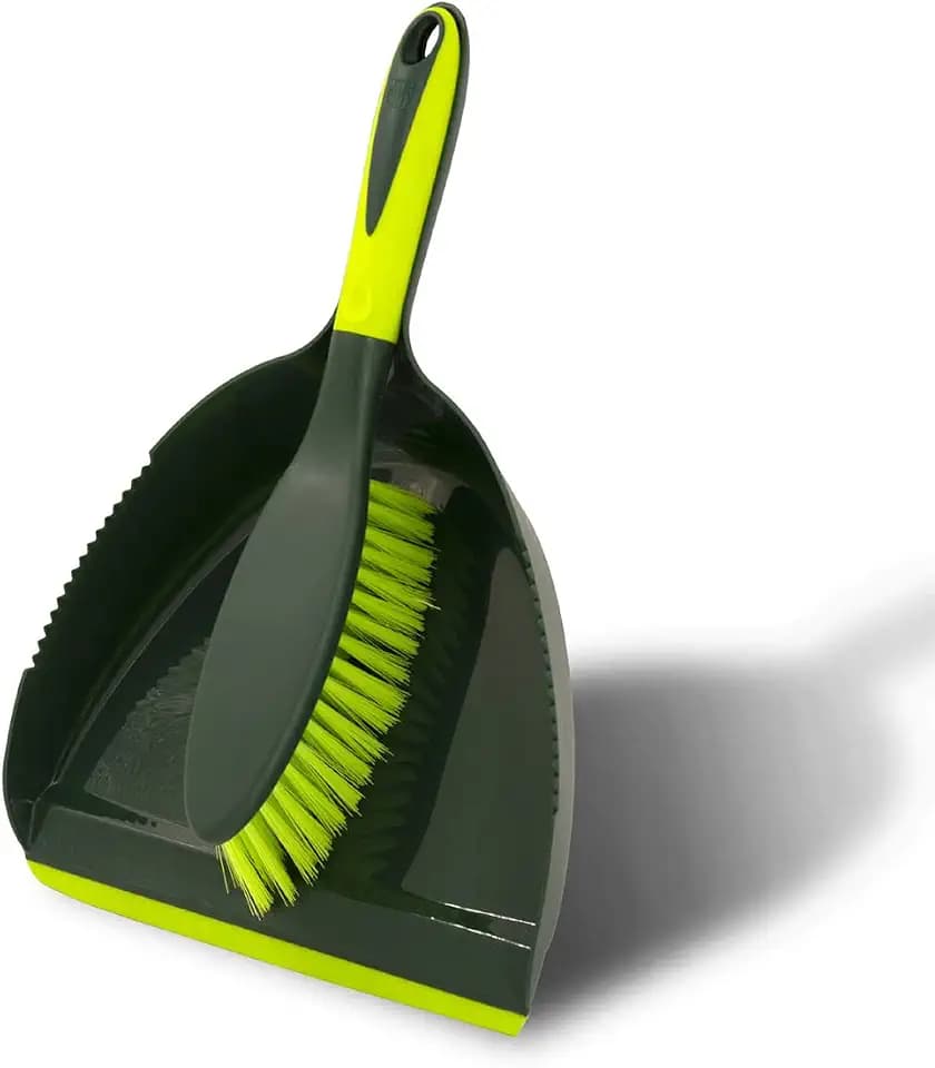 Pine-Sol Dustpan and Brush Set | Nesting Snap-On Design | Portable, Compact Dust Pan and Hand Broom for Cleaning with Rubber Grip Edge, Green