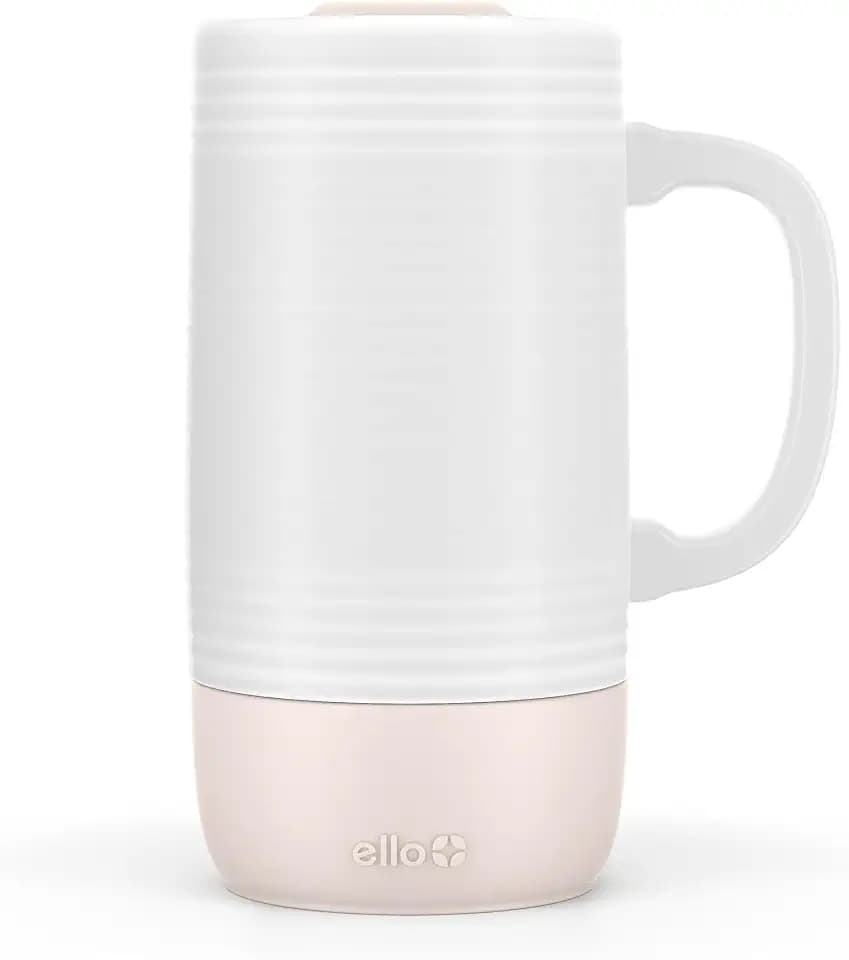 Ello Jane 18oz Ceramic Travel Mug with Handle and Built-In Coaster, Sandbar