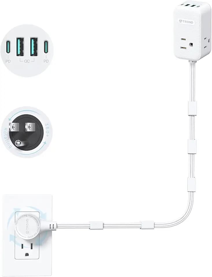 TROND Electrical Outlet Extender 360° Rotating Plug with 20W USB C, 36in