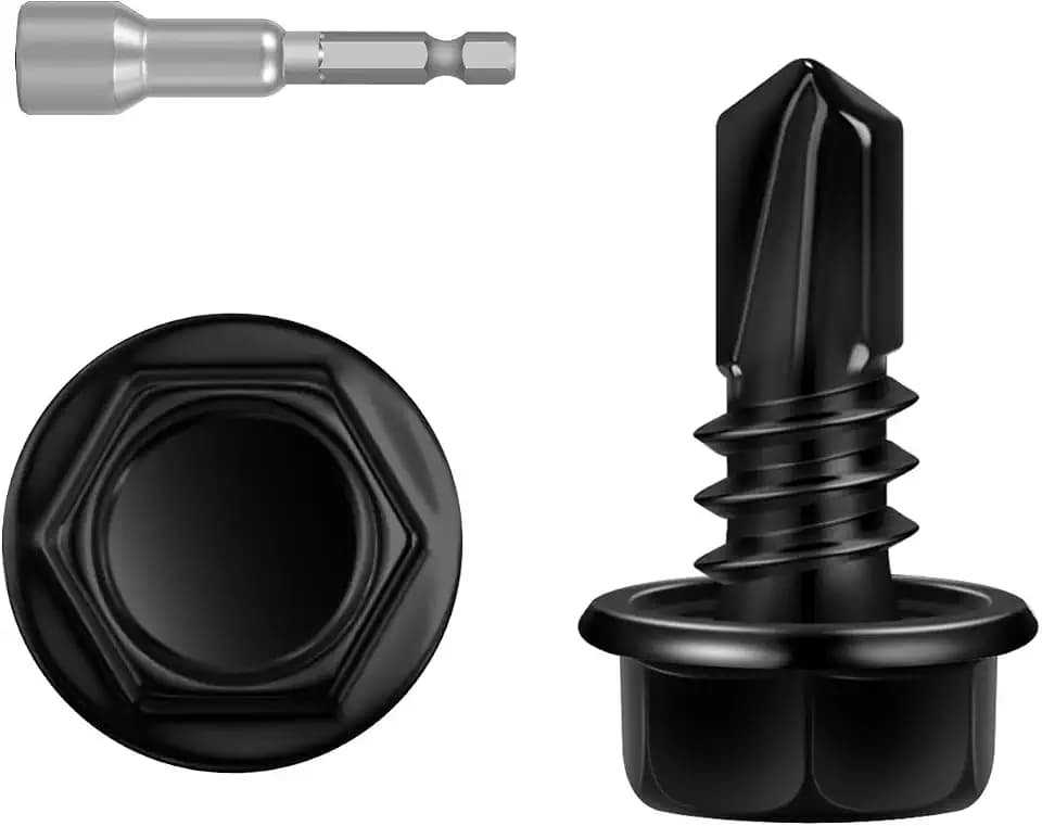 150 PCS #10 x 5/8" Sheet Metal Screws, Black Hex Washer Head Self Drilling Screw, Flanged Self Tapping Screws, 410 Stainless Steel