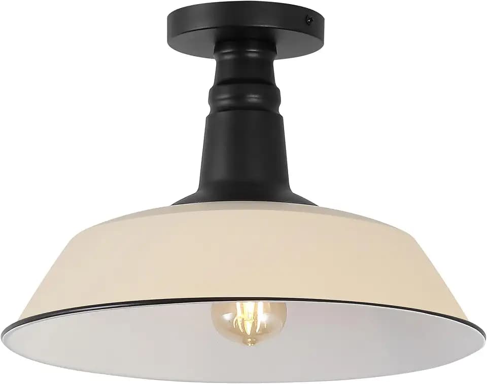JONATHAN Y Camila 14" Industrial Semi Flush Mount, Matte Almond/Black