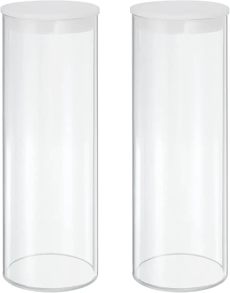 MECCANIXITY Transparent Plastic Storage Tubes, 2 3/4" x 8"(70x200mm) Polycarbonate Clear Rigid Round Storage Tubing with Black Lid, 2 Set
