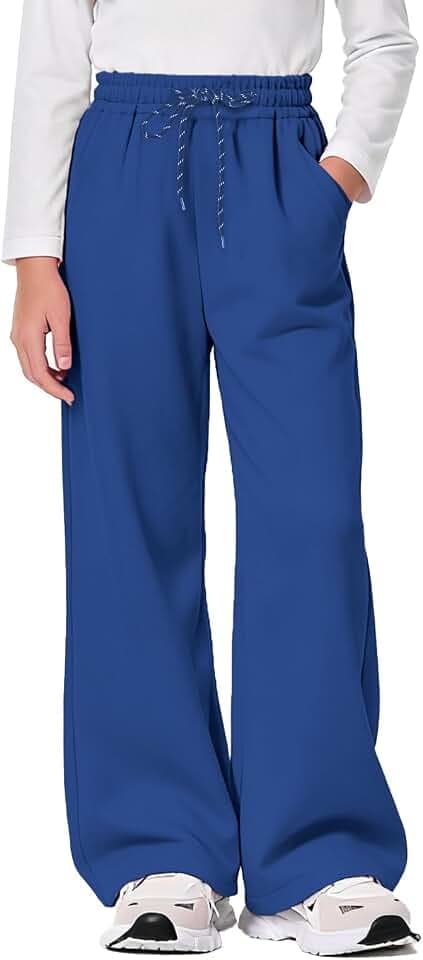 Girls Sweatpants Wide Leg Baggy Drawsting Sweat Pants for Girls Kids Athletic Trackpant Joggers 5-14Y