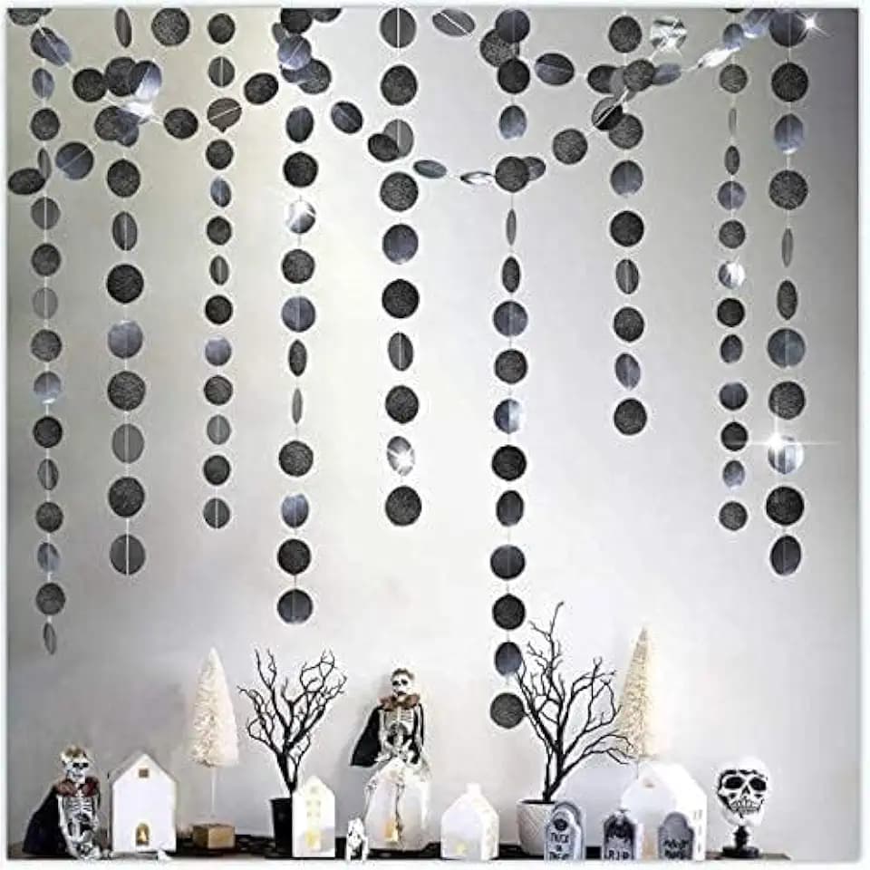 Cheerland Glitter Charcoal Grey Black Circle Garland Kit Halloween Party Decoration Hanging Polka Dots Streamer Backdrop Banner Birthday Wedding Retirement New Years NYE Bachelorette Bridal Shower