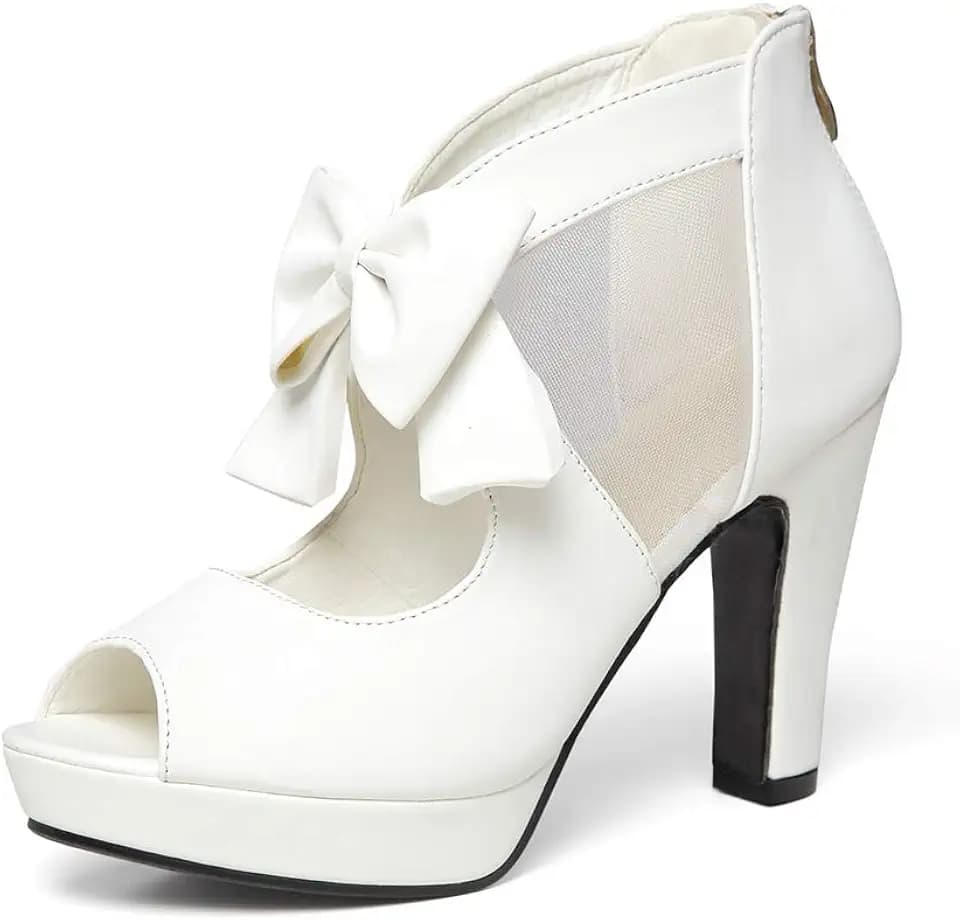 GATUXUS Open Toe Women Platform High Heel Shoes Bows Strappy Sandals