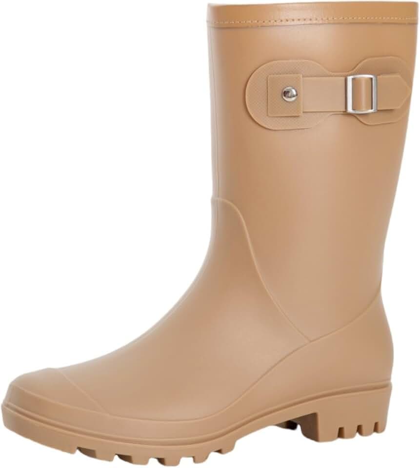 Women's Mid Calf Rain Boots Waterproof Fashion Garden Shoes Anti-slipping Rainboots For Women Comfortable Insole Light Rain Shoes