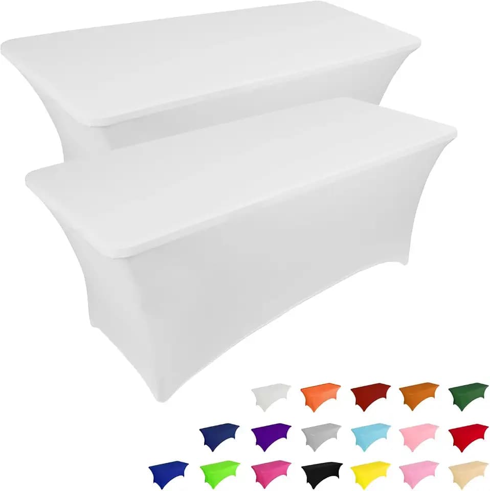 IVAPUPU 2 Pack 4FT Table Cloth for Rectangular Spandex White Table Cover