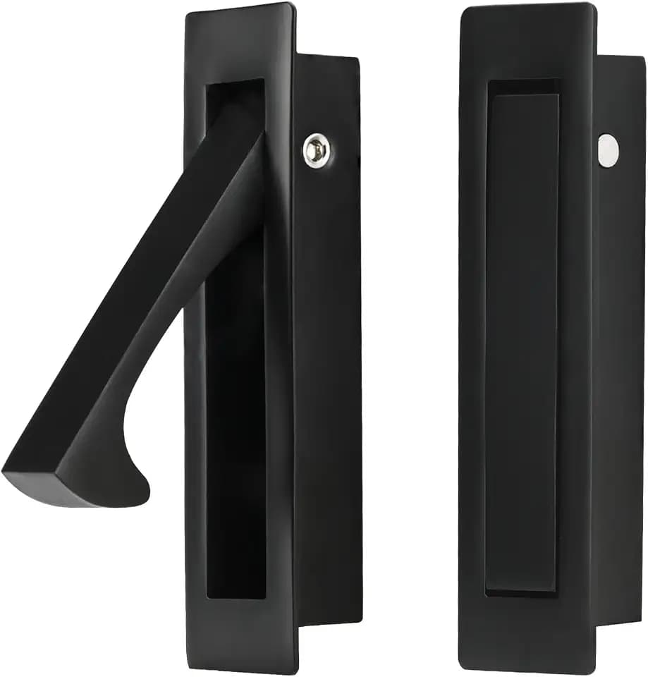 4 Pack Stainless Steel Recessed Pocket Door Pull Handle, Flush Mount Sliding Door Hardware with Hidden Finger Design, Used for Modern Furniture & Interior Doors, Black