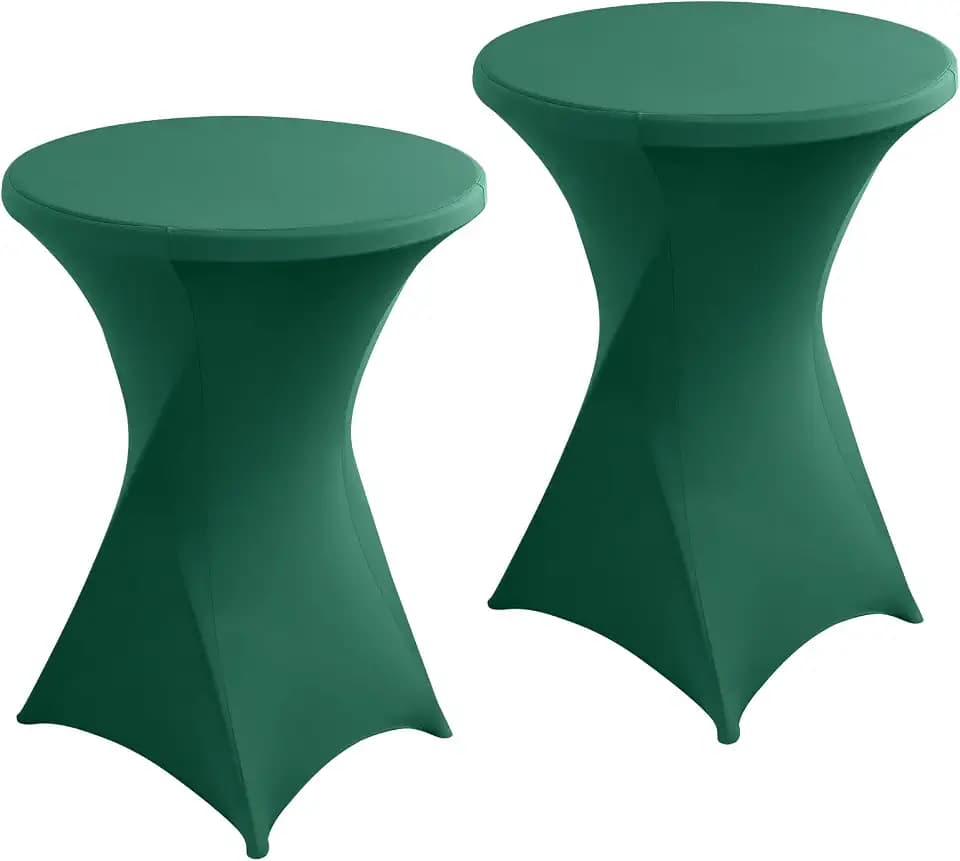 2Pack Dark Green Spandex Cocktail Table Cover for Weddings Parties and Events 24x43 inch Elastic Round Tablecloth (Dark Green)