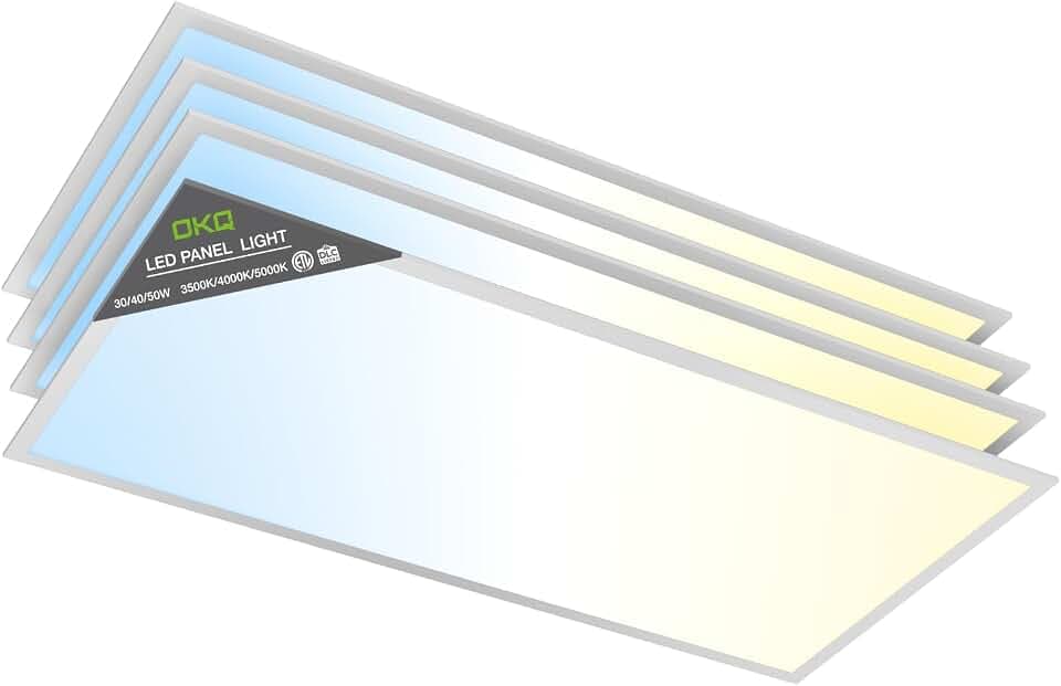 OKQ 2x4 LED Flat Panel Light Drop Ceiling Office Fixture, 5 CCT 3000K-6500K Adjustable & 5 Wattage Selectable,0-10V Dimmable, 2X4 LED Flush Mount Ceiling Light, ETL Listed 4Pack