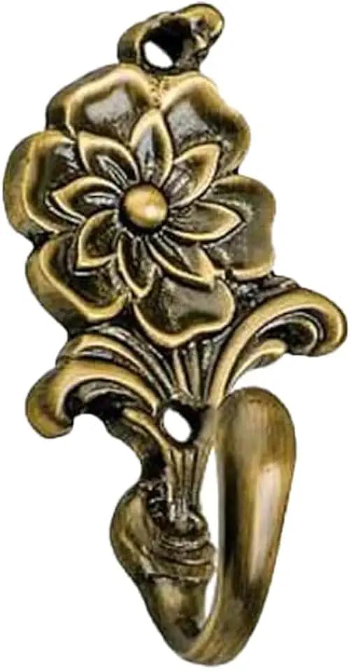 Elegant Antique Brass Floral Wall Hook, Vintage 3.5-Inch Decorative Towel Hanger with Elegant Flower Design, Single Hook Mount for Home Decor