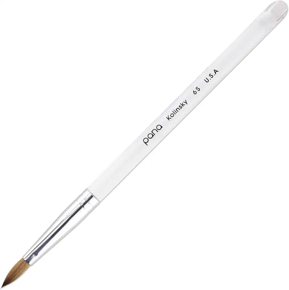 PANA Pure Kolinsky Hair Acrylic Nail Brush - Oval Crimped Clear Acrylic Handle (Size 6)