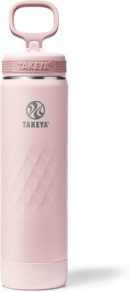 Takeya Sport Insulated Water Bottle with Straw Lid (22 oz, Peony) - Triple Wall, Leakproof, Stainless Steel Water Bottle for Gym & Outdoor Use