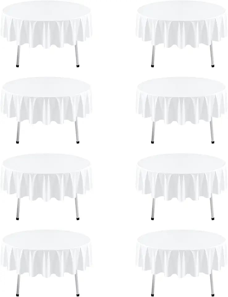8 Pack White Round Tablecloth 60 Inch for 24"-36" Table