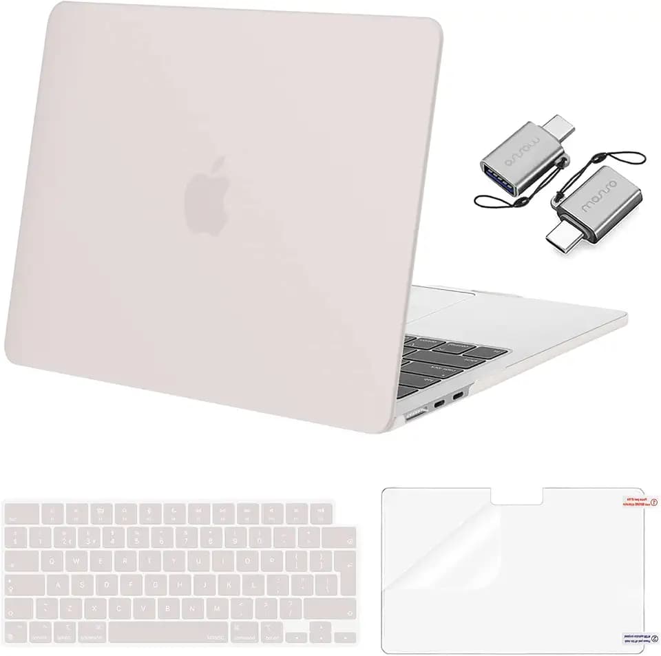 MOSISO Kompatibel mit MacBook Air 13 Zoll Hülle M5 M4 M3 M2 2026-2022 13,6" | Hartschale Hülle für MacBook Air 13,6 Zoll A3449 A3240 A3113 A2681&Tastaturabdeckung&Displayschutz&Typ-C, Steingrau