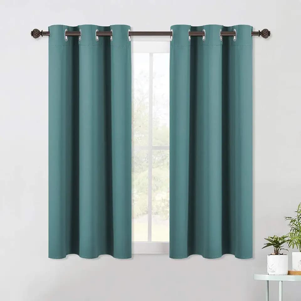 NICETOWN Blackout Curtains & Drapes for Bedroom, Sea Teal, W34 x L40, Set of 2, Triple Weave Grommet Top Thermal Insulated Light Blocking Panels for Bathroom/Living Room