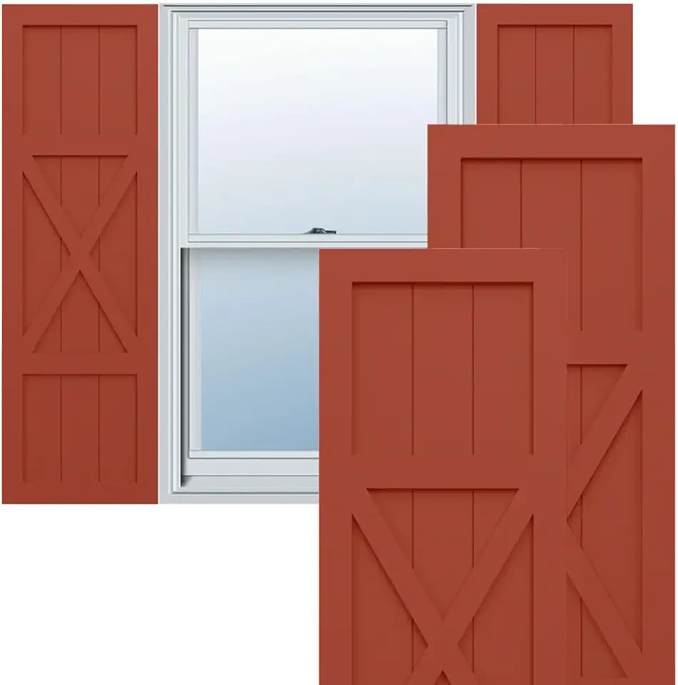 18"W x 60"H True Fit PVC Center X-Board Farmhouse Fixed Mount Shutters, Colorful Leaves (Per Pair - Hardware Not Included)