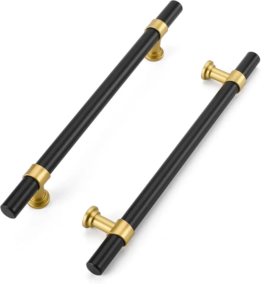 Haliwu 10 Pack 6-1/4in Black and Gold Cabinet Handles for Kitchen Drawers