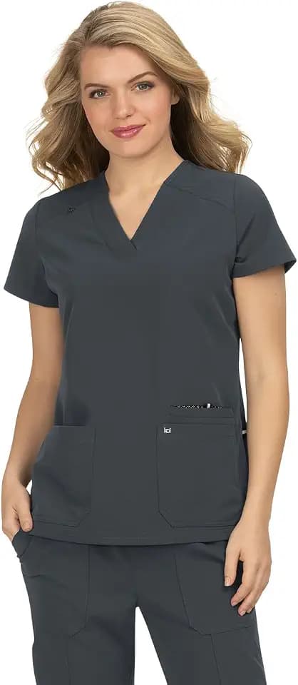 KOI Next Gen Women's 3 Pocket Hustle and Heart V-Neck Scrub Top, 4-Way Stretch