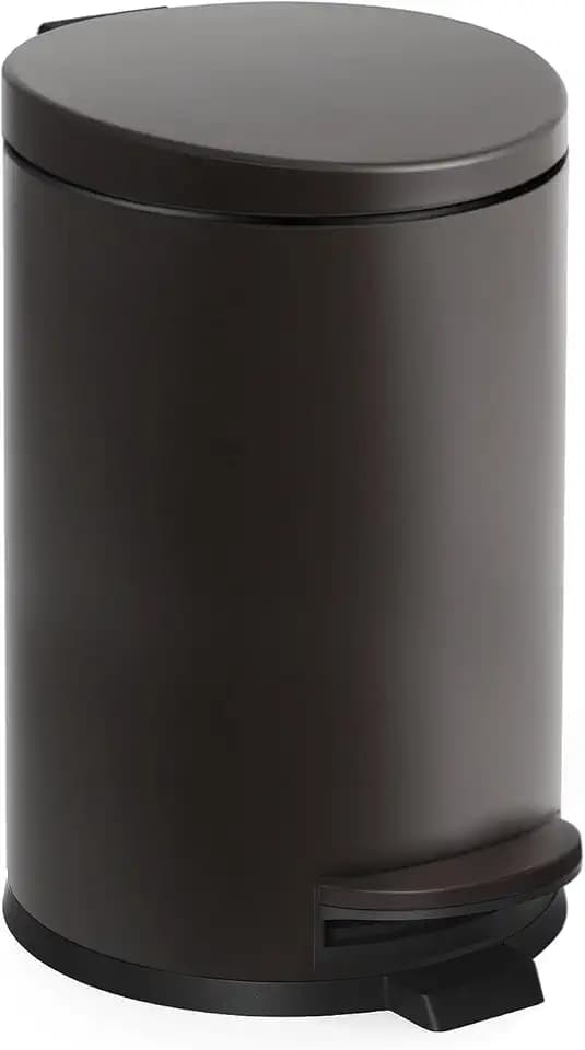 TIPGO Small Bathroom Trash Can with Lid Soft Close, 1.2 Gal, Brown