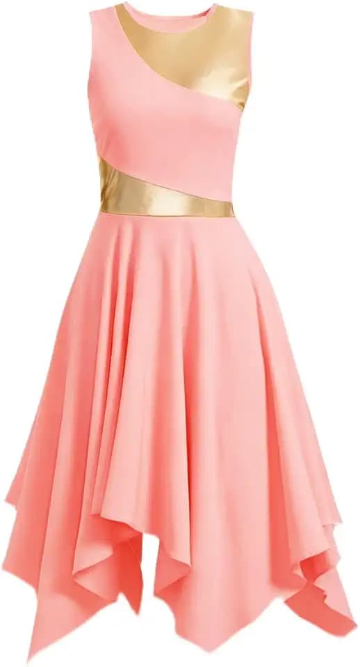 ORIDOOR Women's Praise Dance Dress with Sleeveless Metal Blocks an Irregular Hem Lyrical Worship Dance Costume