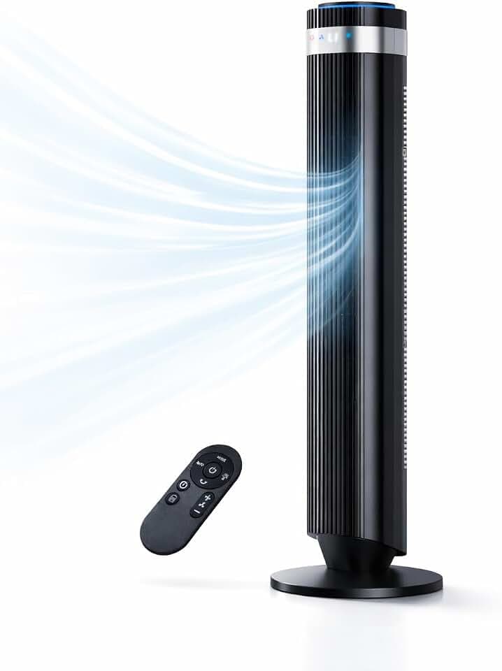 Tower Fan for Bedroom, Oscillating Bladeless Fan with Remote, 5 Speeds 4 Modes Quiet Fan 28dB, 22.3ft/s High Velocity,12H Timer, LED Display Cooling Fan Floor Standing Fan for Home Office, Dorm,Black