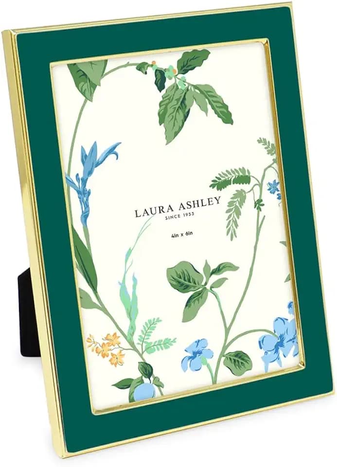 Laura Ashley 4x6 Hunter Green Enamel Picture Frame, Gold Metal Edge, Easel