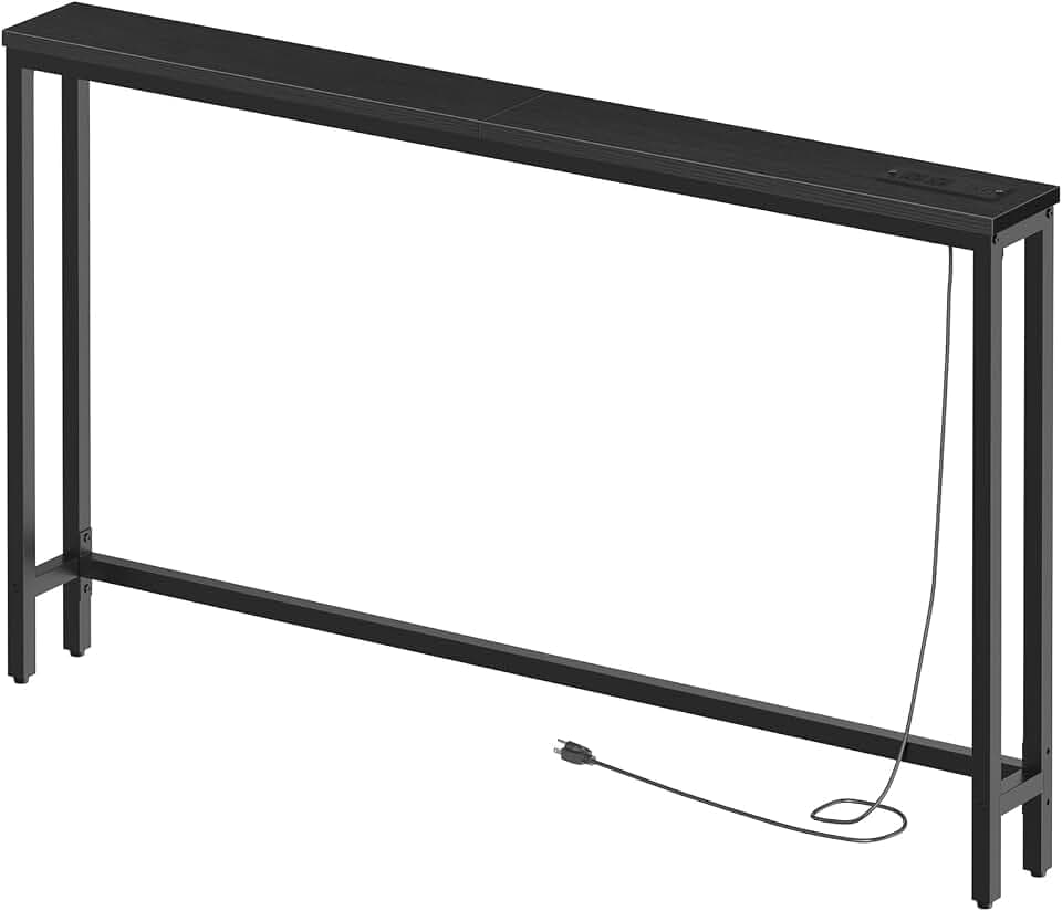 HOOBRO 55.1" Narrow Console Table with Power Outlets, Behind Couch Table