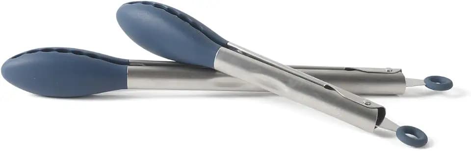 Calphalon Edge Tongs Set, 2-Piece Stainless Steel Kitchen Tongs Set with Silicone Heads, Includes 9-Inch & 12-Inch Heat-Resistant Locking Tongs for Cooking, Grilling & Serving