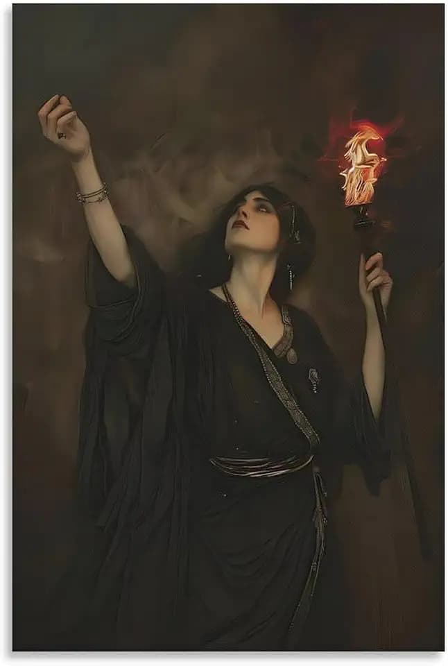 Hecate Greek Goddess Canvas Printing Wall Art Dark Academia Victorian Style Posters Prints Wall Decor Mythological Picture For Living Room Bedroom Home Office Aesthetic 12x18inch(30x45cm)