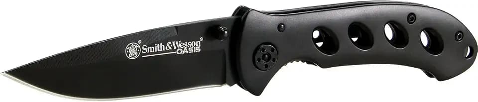 Smith & Wesson Oasis SW423B 7.5in S.S. Folding Knife with a 3.2in Drop Point Blade and Titanium Coated Handle for Outdoor, Tactical, Survival and EDC