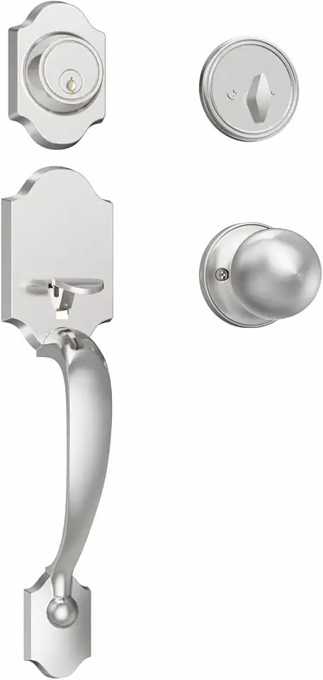 Estmoon Front Door Lock and Deadbolt Set, Satin Nickel Exterior Door Handle with Interior Door Knob for Front Doors, Entry Door Handle and Single Cylinder Deadbolt Reversible for Left&Right Hand Doors