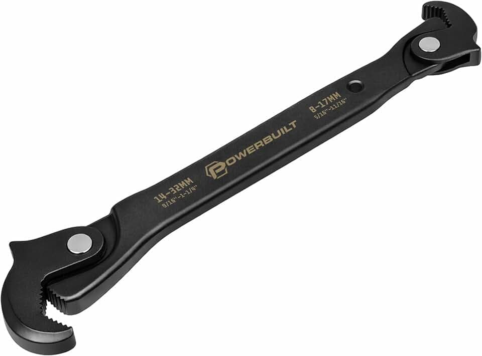 Powerbuilt 10.5 Inch Dual Headed Self-Adjusting Wrench, Quick Auto-Adjusting Jaws for Home Auto Bike Repair, 8–32mm / 5/16"–1-1/4" 643159ECE