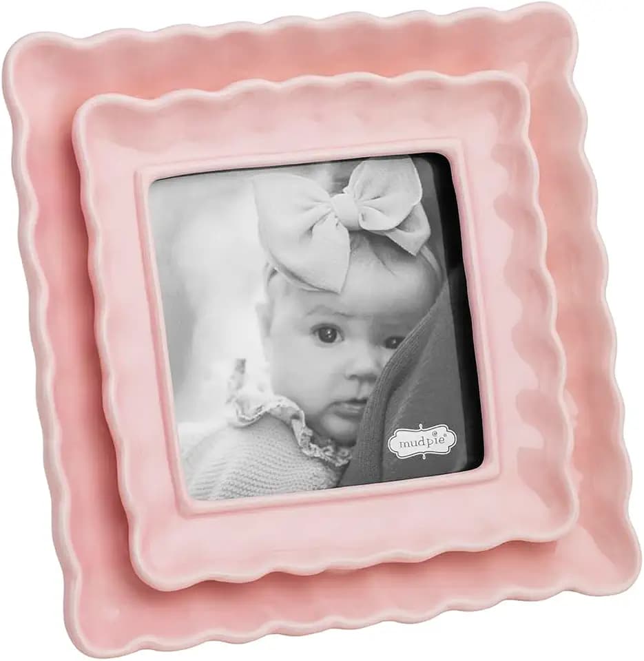 Mud Pie Square Pink Scallop Ceramic Frame