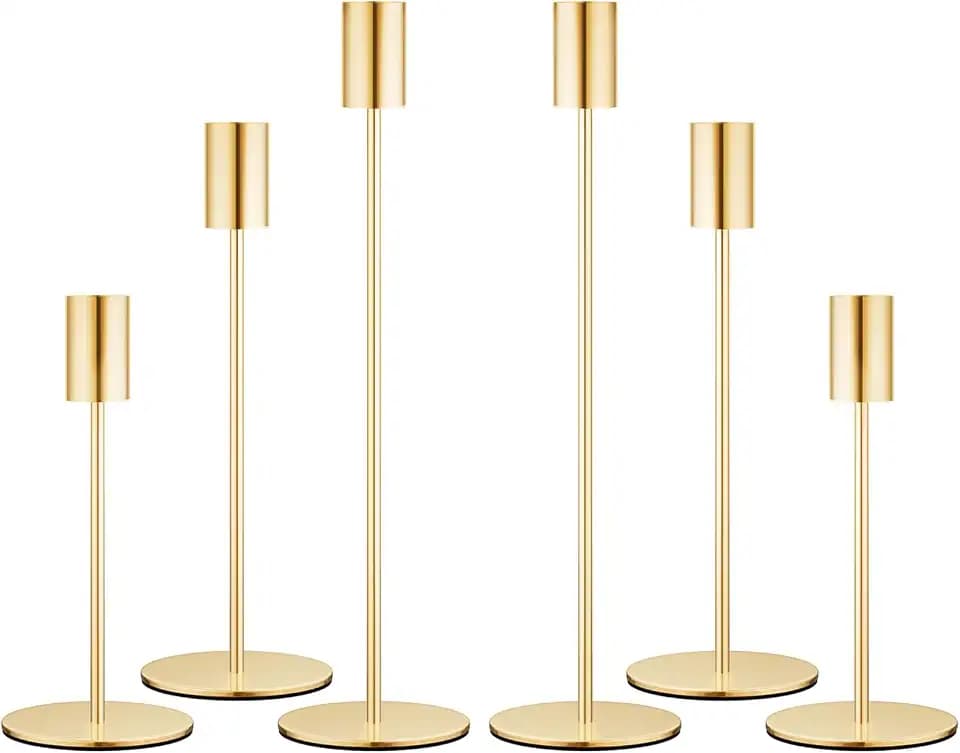 zeochyni Matte French Gold Candle Holders Set of 6, Elegant Candlestick Holders for Wedding Centerpieces Dining Tables Parties Home Decor Events, Taper Candle Holders Fit 3/4 Inch Candles