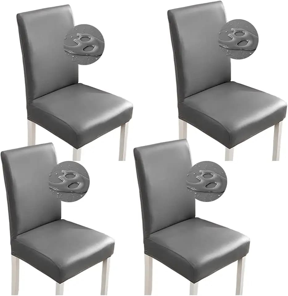 Shukii Waterproof PU Leather Stretch Dining Chair Covers, Set of 4, Grey