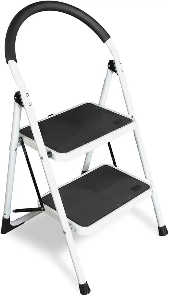 Jack Boss 2 Step Ladder, Folding Lightweight Step Stool with Wide Anti-Slip Pedal for Home, Office, Kitchen and Garage, Service Height 18.5 inch, 400 lbs Capacity