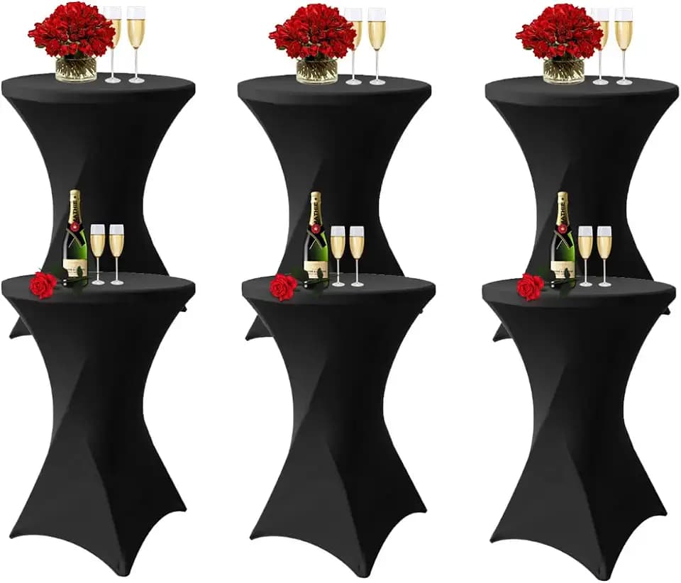 Cocktail Table Covers Black Spandex High Top Table Cloths 6 Pack 32x43 Inch
