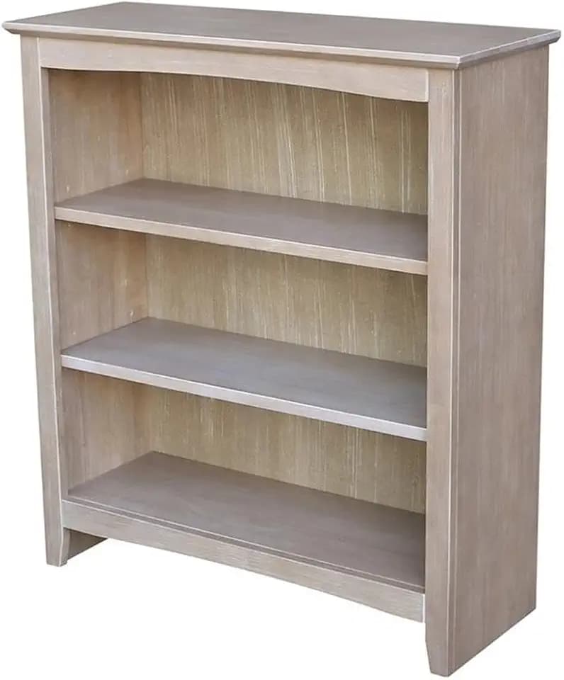 IC International Concepts, Shaker Solid Wood Bookcase, 2 Adjustable Shelves, Solid Real Wood, Sturdy Parawood, Spacious Dimensions 36"H x 28.85"W x 9.84"D, 40 LBS/ Shelf Capacity, Washed Gray Taupe