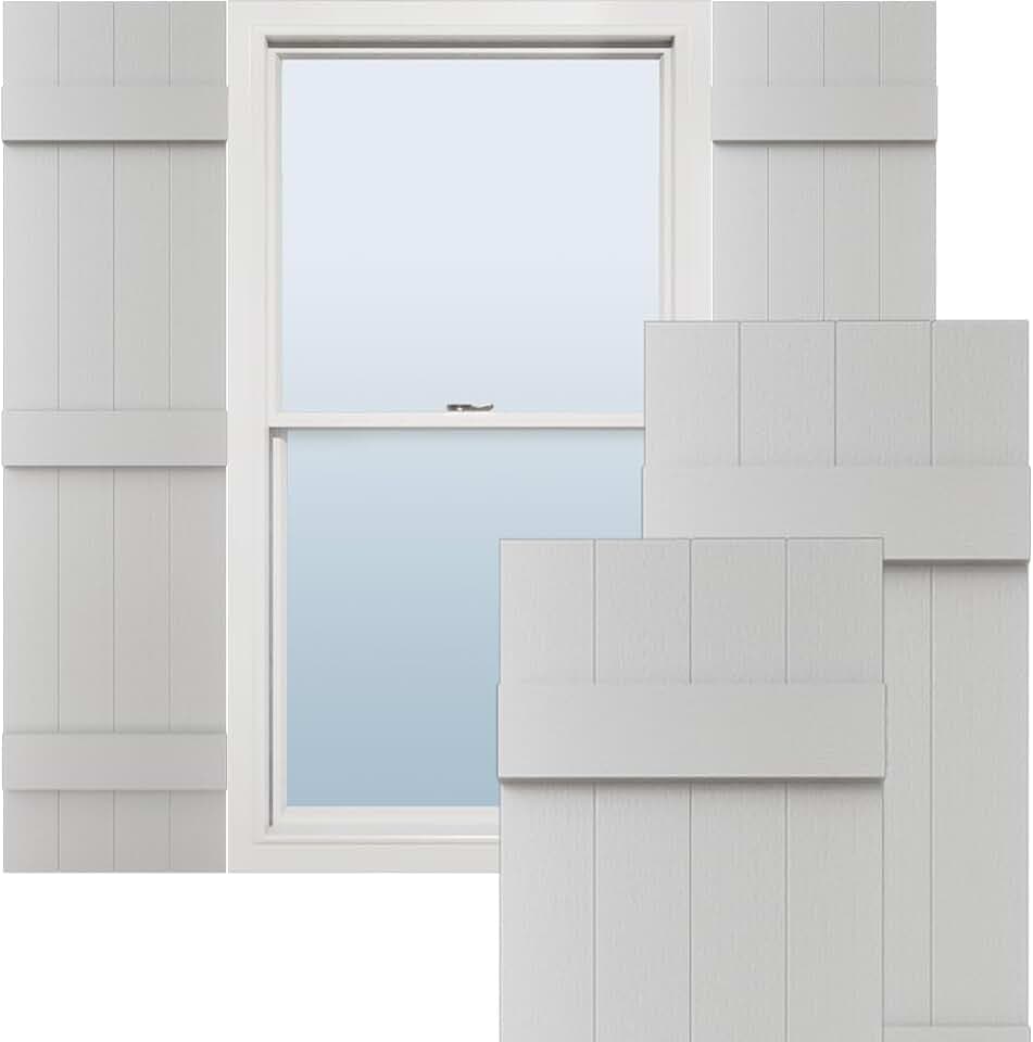 Ekena Millwork Lifetime Vinyl LJ4S14X05500WH Standard Four Board Joined, Board-n-Batten Vinyl Shutters, w/Installation Shutter-Lok's & Matching Screws (Per Pair), 14'W x 55'H, White