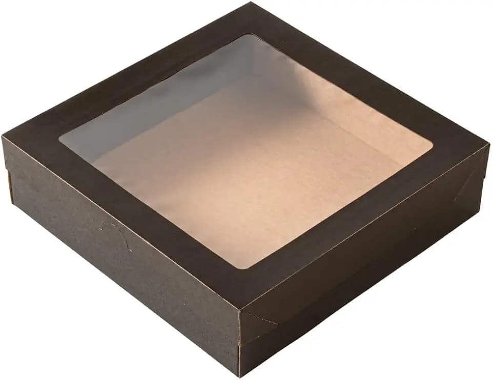 Restaurantware-Cater Tek 9 x 9 x 2.4 Inch Baked Goods Boxes, 10 Greaseproof Pastry Boxes - Window Lids, Insert Tab Lock, Black Paper Catering Box, Easy Assembly, For Charcuterie Or Cupcakes