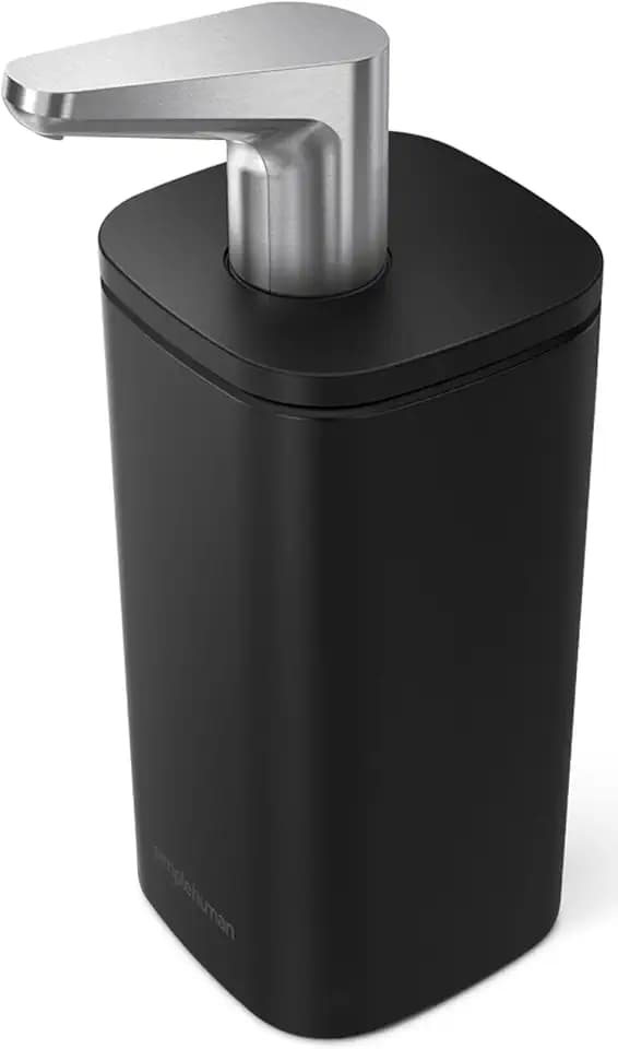 simplehuman Pulse Pump, 10 oz Manual Soap Dispenser for Kitchen and Bathroom, Smooth & Precise Push-Down Action, No-Drip Spout, Refillable Liquid Soap Pump, Black Stainless Steel