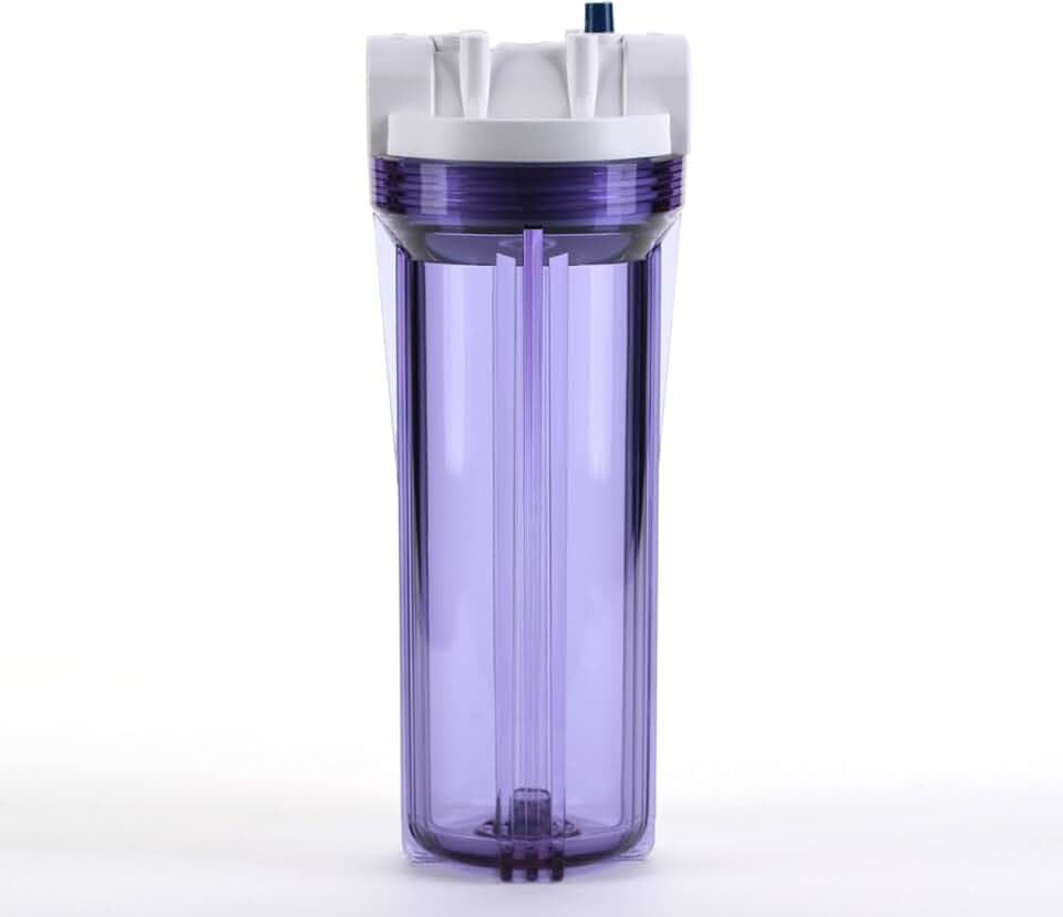 Hydronix HF3-10CLWH34PR, 10" Clear Housing with White Rib Cap for RO & Filtration Systems, 3/4" Ports with Relief Button
