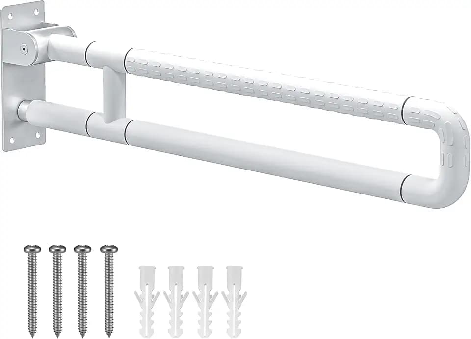 75cm WC Haltegriff, Wandstützgriff Klappbar wc Aufstehhilfe toilette 300~350 Kg, Rutschfest für Badezimmer Und Toilette, Haltegriffe für Senioren, Behinderten (white, 75cm)