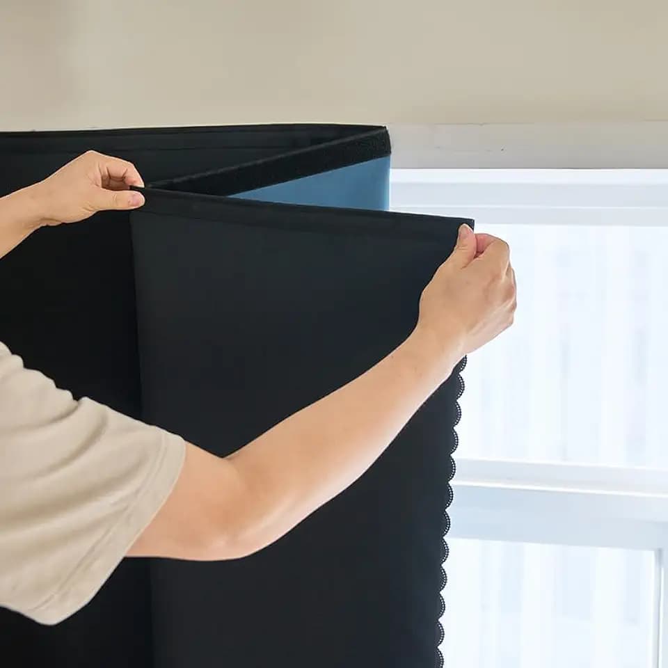AJAZZ 100% Blackout Self Adhesive Curtains Small Window Short Temporary Black Out Curtains Easy to Install Used for Bedroom Kitchen Window Cover (Black, 35" W x 48" L 1 Panel)