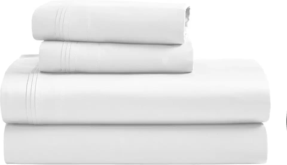 SUPERIOR Egyptian Cotton 4 Piece Sheet Set, Luxury 1500 Thread Count, Modern Design, Sustainable Sheets, Ultra-Soft Basics, Solid, Deep Pocket Fitted Sheet, Flat Sheet, Pillowcases, Full, White