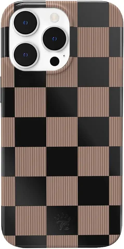 VELVET CAVIAR Checkered Phone Case for iPhone 14 Pro Max - Compatible with MagSafe - 10ft Drop Tested - Cute Protective Cover for Women - Mocha Brown Black