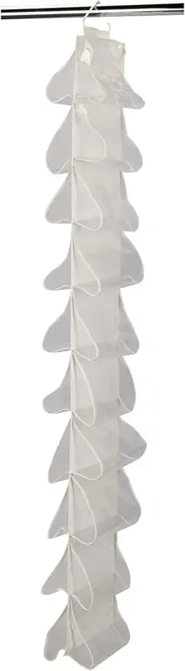 Household Essentials 20‑Pocket Closet Shoe File in Durable Canvas with Plastic Pockets and Single Hook System, Cream